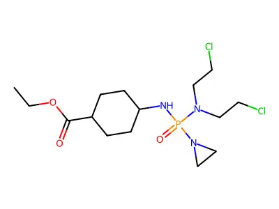 Cyclohexanecarboxylic acid, 4-((1-aziridinyl(bis(2-chloroethyl)amino)phosphinyl)amino)-, ethyl ester, cis- structure