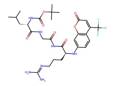 tert-Butyloxycarbonyl-leucyl-glycyl-arginine-4-trifluoromethylcoumarin-7-amide structure