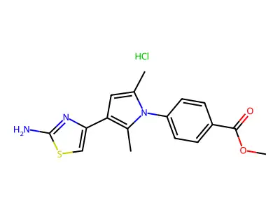 methyl 4-[3-(2-amino-1,3-thiazol-4-yl)-2,5-dimethyl-1H-pyrrol-1-yl]benzoate structure