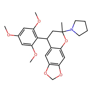 1-(7,8-Dihydro-6-methyl-8-(2,4,6-trimethoxyphenyl)-6H-1,3-dioxolo(4,5-g)(1)benzopyran-6-yl)pyrrolidine structure