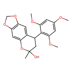 7,8-Dihydro-6-methyl-8-(2,4,6-trimethoxyphenyl)-6H-1,3-dioxolo(4,5-g)(1)benzopyran-6-ol structure