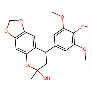 7,8-Dihydro-8-(4-hydroxy-3,5-dimethoxyphenyl)-6-methyl-6H-1,3-dioxolo(4,5-g)(1)benzopyran-6-ol structure