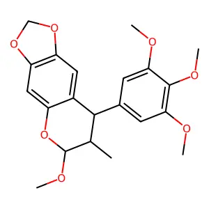 7,8-Dihydro-6-methoxy-7-methyl-8-(3,4,5-trimethoxyphenyl)-6H-1,3-dioxolo(4,5-g)(1)benzopyran structure