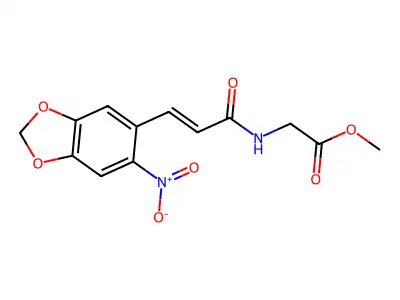 Methyl 2-[3-(6-nitro-1,3-benzodioxol-5-yl)prop-2-enoylamino]acetate structure