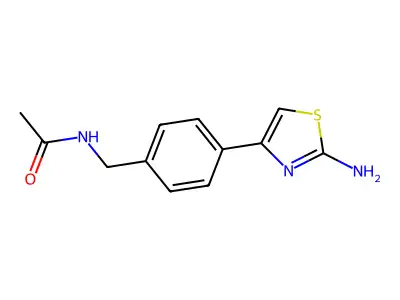 N-((4-(2-amino-1,3-thiazol-4-yl)phenyl)methyl)acetamide structure