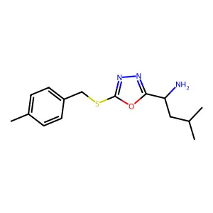 (1S)-3-methyl-1-{5-[(4-methylbenzyl)sulfanyl]-1,3,4-oxadiazol-2-yl}butan-1-amine structure