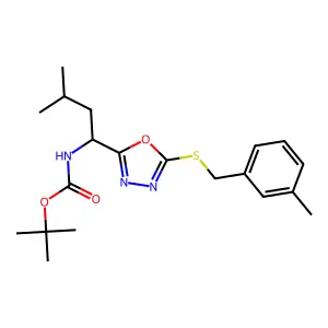 tert-butyl N-[(1S)-3-methyl-1-[5-[(3-methylphenyl)methylsulfanyl]-1,3,4-oxadiazol-2-yl]butyl]carbamate structure