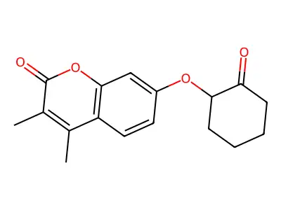 3,4-dimethyl-7-[(2-oxocyclohexyl)oxy]-2H-chromen-2-one structure