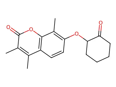 3,4,8-trimethyl-7-[(2-oxocyclohexyl)oxy]-2H-chromen-2-one structure