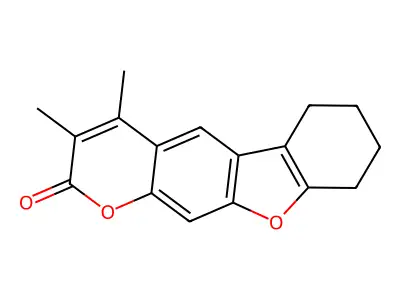 3,4-dimethyl-6,7,8,9-tetrahydro-2H-[1]benzofuro[3,2-g]chromen-2-one structure