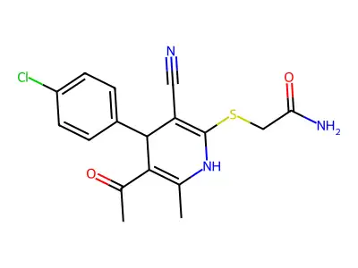 2-((5-Acetyl-4-(4-chlorophenyl)-3-cyano-1,4-dihydro-6-methyl-2-pyridinyl)thio)acetamide structure
