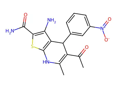 5-Acetyl-3-amino-4,7-dihydro-6-methyl-4-(3-nitrophenyl)thieno(2,3-b)pyridine-2-carboxamide structure