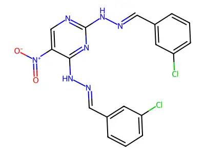 N,N-bis[(3-chlorophenyl)methylideneamino]-5-nitro-pyrimidine-2,4-diamine structure
