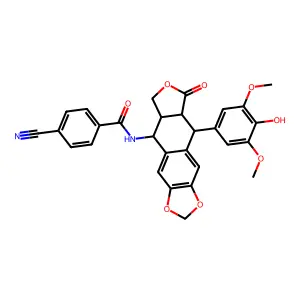 Benzamide, 4-cyano-N-((5S,5aS,8aR,9R)-5,5a,6,8,8a,9-hexahydro-9-(4-hydroxy-3,5-dimethoxyphenyl)-8-oxofuro(3',4':6,7)naphtho(2,3-d)-1,3-dioxol-5-yl)- structure