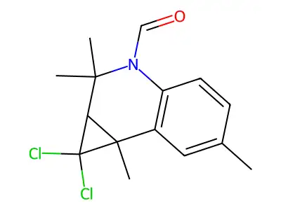 1,1-dichloro-2,2,6,7b-tetramethyl-1aH-cyclopropa[c]quinoline-3-carbaldehyde structure