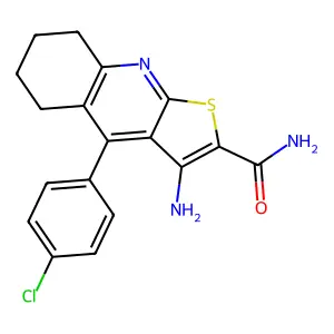 3-amino-4-(4-chlorophenyl)-5,6,7,8-tetrahydrothieno[2,3-b]quinoline-2-carboxamide structure