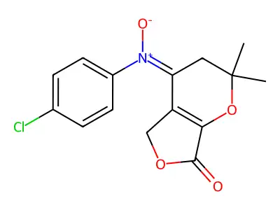3,4-Dihydro-4-((4-chlorophenyl)imino)-2,2-dimethyl-7H-furo(3,4-b)pyran-7(5H)-one N-oxide structure