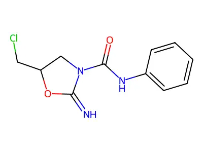 5-(chloromethyl)-2-imino-N-phenyl-1,3-oxazolidine-3-carboxamide structure