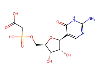 ((5-(2-Amino-4-oxo-1,4-dihydro-pyrimidin-5-yl)-3,4-dihydroxy-tetrahydro-furan-2-ylmethoxy)-hydroxy-phosphoryl)-acetic acid structure
