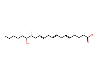 15-Hydroxy-14-iodoicosa-5,8,11-trienoic acid structure