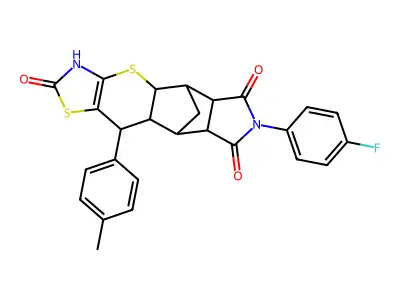 (4aR,5R,5aR,8aR,9S)-7-(4-fluorophenyl)-10-(p-tolyl)-5,5a,8a,9,9a,10-hexahydro-5,9-methanothiazolo[5',4':5,6]thiopyrano[2,3-f]isoindole-2,6,8(3H,4aH,7H)-trione structure