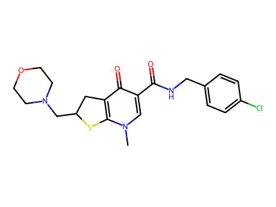 Thieno[2,3-b]pyridine-5-carboxamide, N-[(4-chlorophenyl)methyl]-2,3,4,7-tetrahydro-7-methyl-2-(4-morpholinylmethyl)-4-oxo- structure