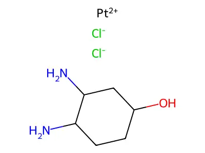 Dichloro-1-hydroxy-3,4-diaminocyclohexane platinum complex structure