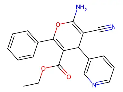 6-Amino-5-cyano-2-phenyl-4-pyridin-3-YL-4H-pyran-3-carboxylic acid ethyl ester structure