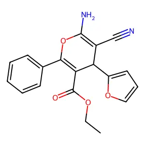 ethyl 6-amino-5-cyano-4-(furan-2-yl)-2-phenyl-4H-pyran-3-carboxylate structure