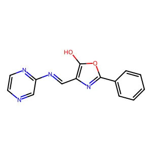 2-phenyl-4-[(2-pyrazinylamino)methylene]-1,3-oxazol-5(4H)-one structure