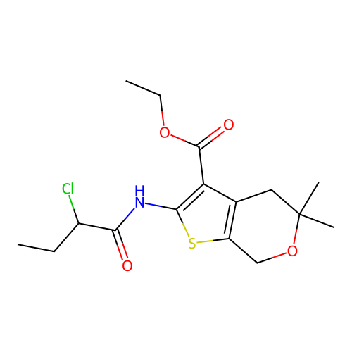 ethyl 2-(2-chlorobutanamido)-5,5-dimethyl-5,7-dihydro-4H-thieno[2,3-c]pyran-3-carboxylate structure