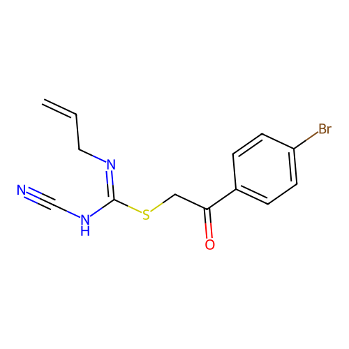(Z)-2-(4-bromophenyl)-2-oxoethyl N-allyl-N'-cyanocarbamimidothioate structure