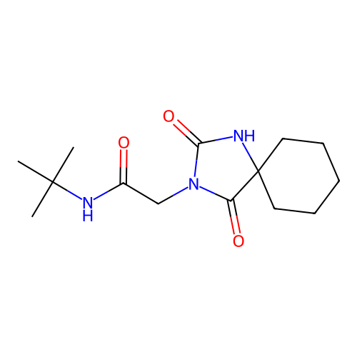 N-(tert-butyl)-2-(2,4-dioxo-1,3-diazaspiro[4.5]dec-3-yl)acetamide structure