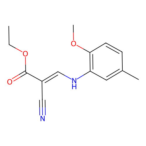 Ethyl 2-cyano-3-((2-methoxy-5-methylphenyl)amino)prop-2-enoate structure