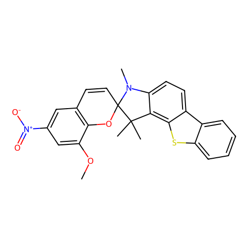 8'-methoxy-1,1,3-trimethyl-6'-nitrospiro[[1]benzothiolo[2,3-e]indole-2,2'-chromene] structure