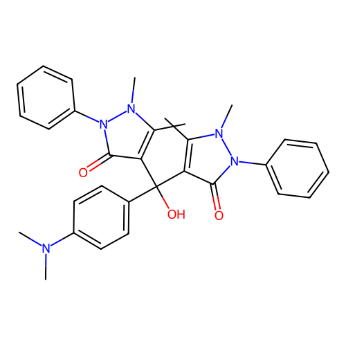 4,4'-((4-(dimethylamino)phenyl)(hydroxy)methylene)bis(1,5-dimethyl-2-phenyl-1H-pyrazol-3(2H)-one) structure
