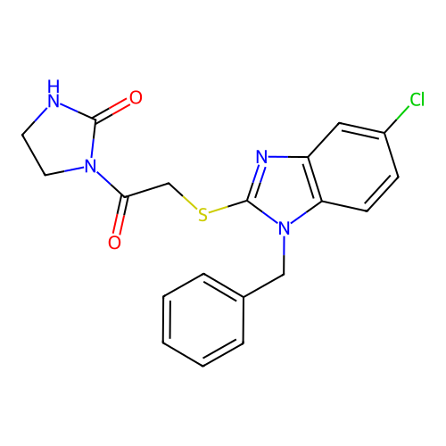 1-[2-(1-benzyl-5-chlorobenzimidazol-2-yl)sulfanylacetyl]imidazolidin-2-one structure