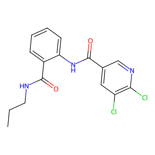 5,6-dichloro-N-[2-(propylcarbamoyl)phenyl]pyridine-3-carboxamide structure