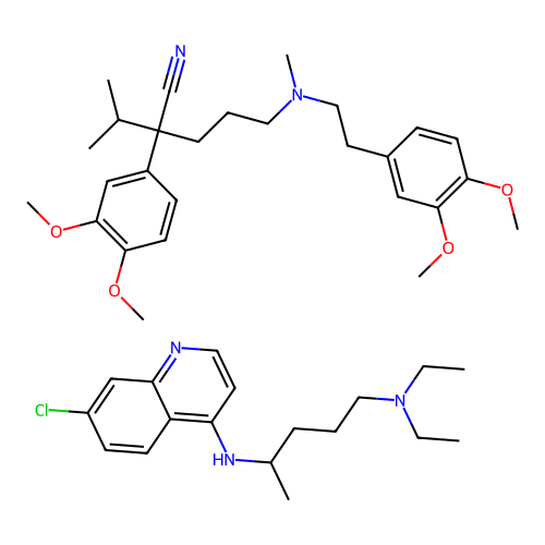 4-N-(7-chloroquinolin-4-yl)-1-N,1-N-diethylpentane-1,4-diamine;2-(3,4-dimethoxyphenyl)-5-[2-(3,4-dimethoxyphenyl)ethyl-methylamino]-2-propan-2-ylpentanenitrile structure