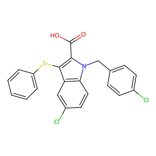 5-Chloro-1-(4-chlorobenzyl)-3-(phenylthio)indole-2-carboxylic acid structure