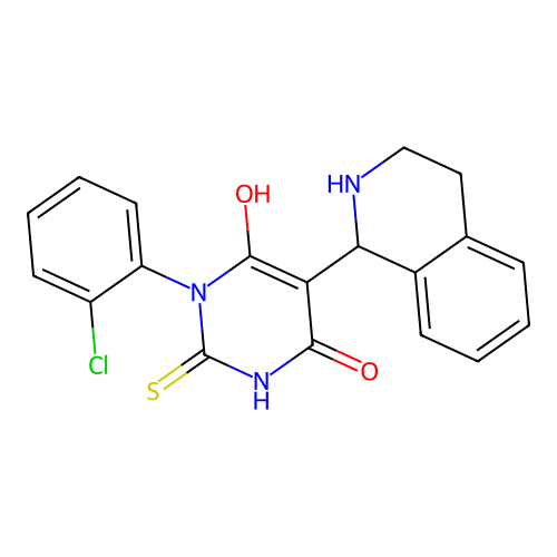 1-(2-chlorophenyl)-6-hydroxy-2-sulfanylidene-5-(1,2,3,4-tetrahydroisoquinolin-1-yl)pyrimidin-4-one structure