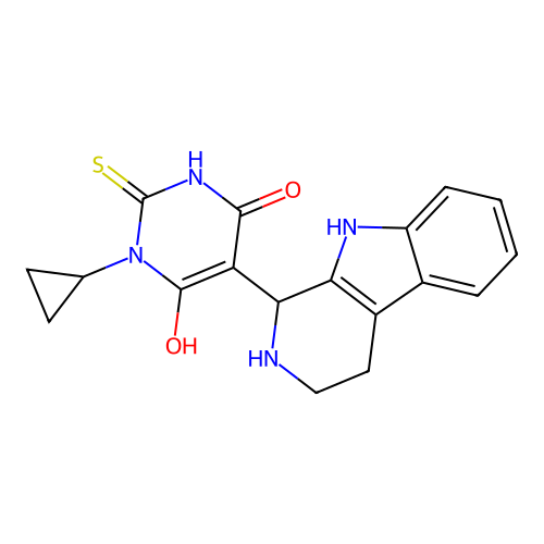 3-cyclopropyl-6-hydroxy-5-(2,3,4,9-tetrahydro-1H-pyrido[3,4-b]indol-1-yl)-2-thioxo-2,3-dihydropyrimidin-4(1H)-one structure