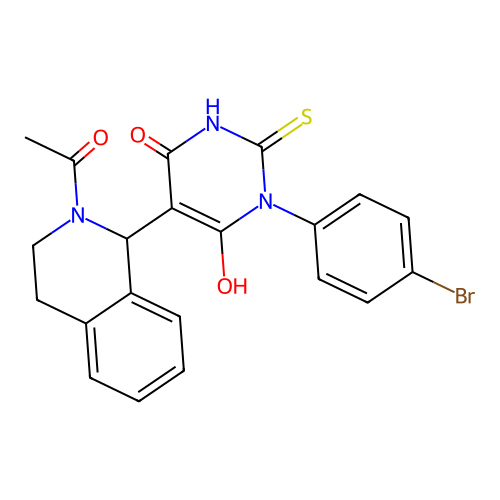 5-(2-acetyl-1,2,3,4-tetrahydroisoquinolin-1-yl)-3-(4-bromophenyl)-6-hydroxy-2-thioxo-2,3-dihydropyrimidin-4(1H)-one structure