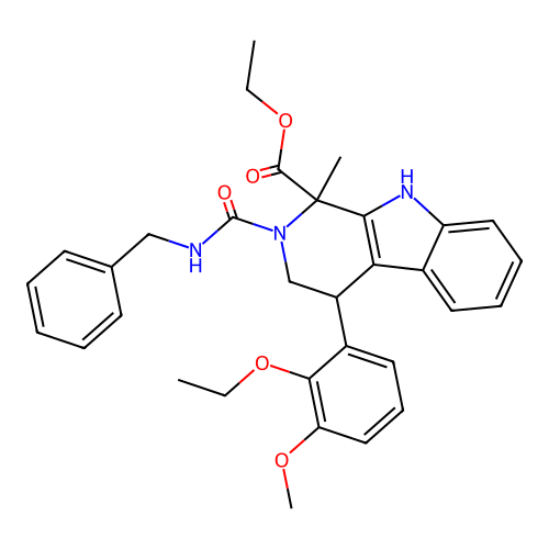ethyl 2-(benzylcarbamoyl)-4-(2-ethoxy-3-methoxyphenyl)-1-methyl-4,9-dihydro-3H-pyrido[3,4-b]indole-1-carboxylate structure
