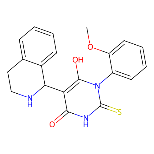 6-hydroxy-3-(2-methoxyphenyl)-5-(1,2,3,4-tetrahydroisoquinolin-1-yl)-2-thioxo-2,3-dihydropyrimidin-4(1H)-one structure