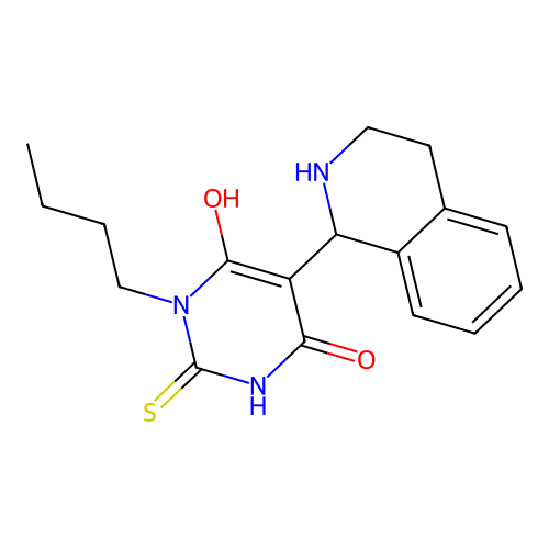 3-butyl-6-hydroxy-5-(1,2,3,4-tetrahydroisoquinolin-1-yl)-2-thioxo-2,3-dihydropyrimidin-4(1H)-one structure