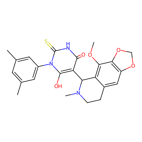 1-(3,5-dimethylphenyl)-6-hydroxy-5-(4-methoxy-6-methyl-5,6,7,8-tetrahydro-[1,3]dioxolo[4,5-g]isoquinolin-5-yl)-2-thioxo-2,3-dihydropyrimidin-4(1H)-one structure