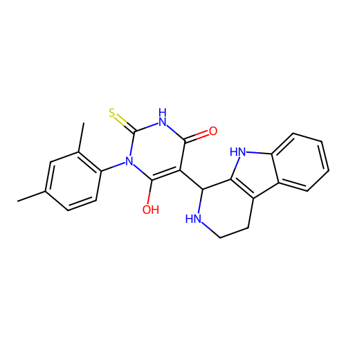 3-(2,4-dimethylphenyl)-6-hydroxy-5-(2,3,4,9-tetrahydro-1H-pyrido[3,4-b]indol-1-yl)-2-thioxo-2,3-dihydropyrimidin-4(1H)-one structure