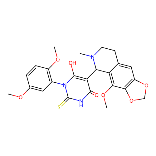 1-(2,5-dimethoxyphenyl)-6-hydroxy-5-(4-methoxy-6-methyl-5,6,7,8-tetrahydro-[1,3]dioxolo[4,5-g]isoquinolin-5-yl)-2-thioxo-2,3-dihydropyrimidin-4(1H)-one structure