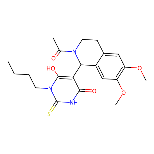 5-(2-acetyl-6,7-dimethoxy-1,2,3,4-tetrahydroisoquinolin-1-yl)-3-butyl-6-hydroxy-2-thioxo-2,3-dihydropyrimidin-4(1H)-one structure